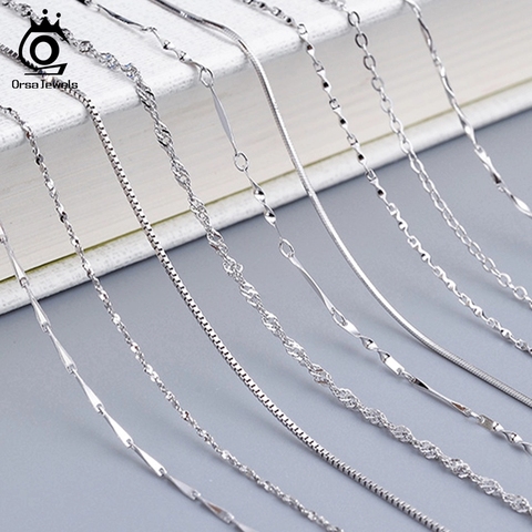 ORSA JEWELS Real 925 Silver Necklaces Basic Link Chain 40-60cm Box Snake Twisted Neck Chain Women Men Necklace Dropship OSC18 ► Photo 1/6