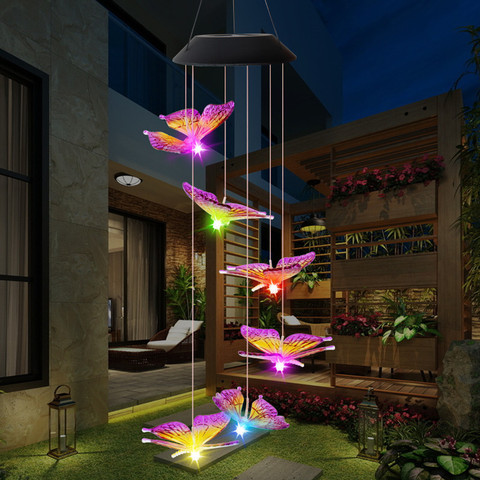 LED Solar Wind Chime Light Butterfly Style Outdoor Waterproof Garden Garland Hanging Lights Christmas Holiday Solar Lamp Decor ► Photo 1/6