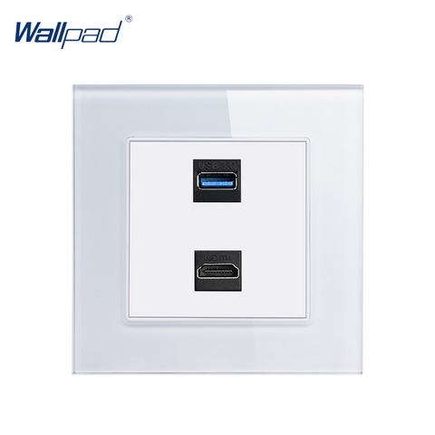 HDMI USB Socket Wallpad Crystal Glass Panel 110V-250V 10A-16A HDMI USB 3.0 Data Transmission Wall Socket ► Photo 1/5