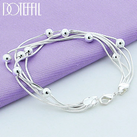 DOTEFFIL 925 Sterling Silver Five Snake Chain Bracelet Smooth Bead Silver Bracelet Fashion Women Wedding Engagement Jewelry ► Photo 1/6