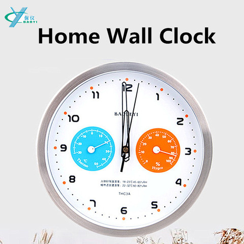 10 inches Silent  Metal Wall Clock WithThermometer Hygrometer Quiet Sweep Movement No-ticking Home Living Room Office Art Decor ► Photo 1/6