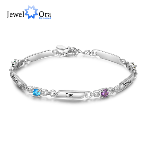 Elegant Personalized Bracelets with 4 Birthstones Custom 5 Family Names Engraved Bracelets & Bangles Trendy Jewelry Gift ► Photo 1/6