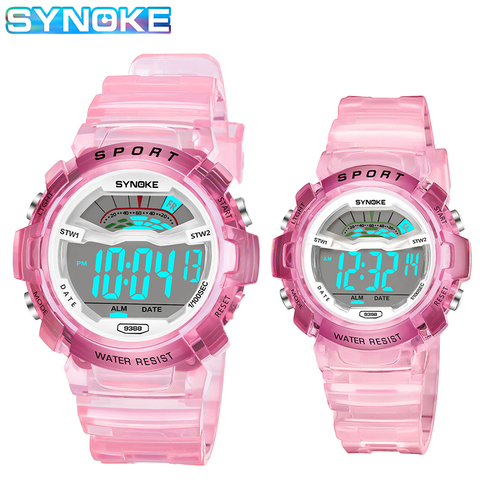 SYNOKE Kids Watch Large & Small Sizes Sport Running Watches Colorful Dial Digital Clock Kids Pu Strap Stopwatch Waterproof Watch ► Photo 1/6