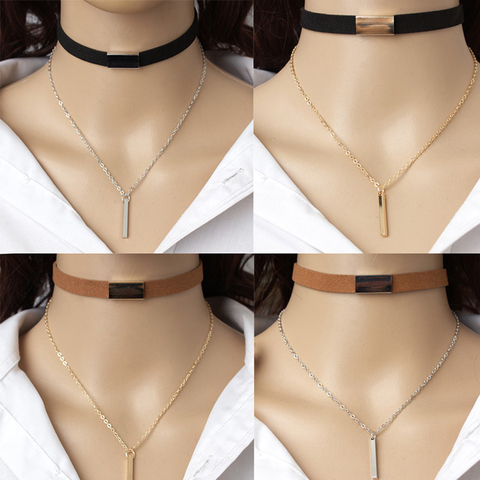 SUMENG 2022 New Black Velvet Choker Necklace Gold Chain Bar Chokers Necklace For Women collares ► Photo 1/6