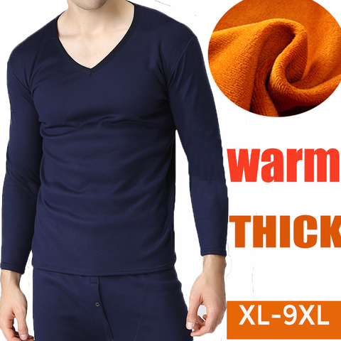 plus Size XL-9XL 2022 autumn winter men thicken thermal underwear men long johns velvet soft warm suits shirt+pants 2 pieces set ► Photo 1/6