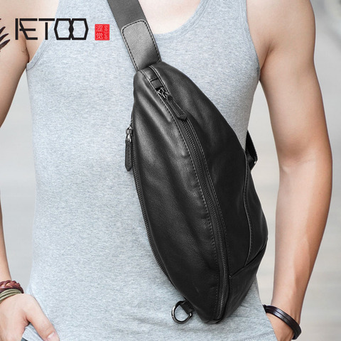 AETOO Men's chest bag leather Messenger bag casual men's top layer leather shoulder bag chest bag ► Photo 1/6