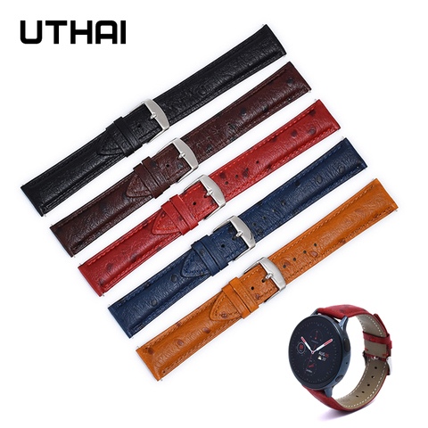 watchbands First layer leather cowhide strap New ostrich pattern 18 20 22mm watch band watch strap for haylou solar/galaxy watch ► Photo 1/6