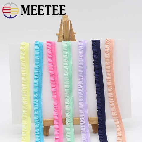 Meetee 20meters 10mm Pleated Stretch Lace Trims Ribbons Ruffled Elastic Band Baby Hairband Belt Shoes Decorative Tapes DIY Craft ► Photo 1/6