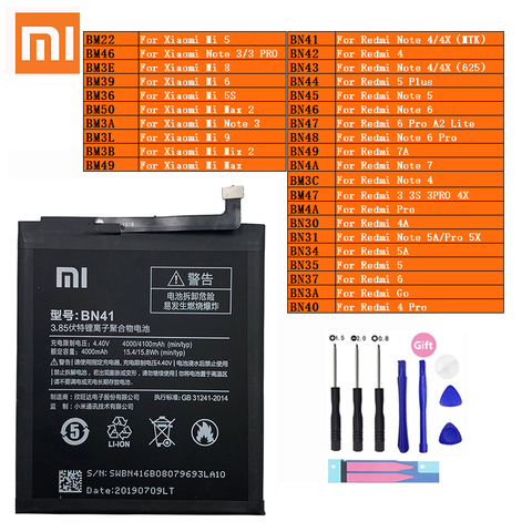 XiaoMi Phone Battery Redmi Mi Max Note 2 3 3S 4 4A 4X 5 5A 5S 5X 6 6 7 7A 8 9 Go Pro Plus A2 Lite BN41 BN31 BM47 BN34 Batteries ► Photo 1/6