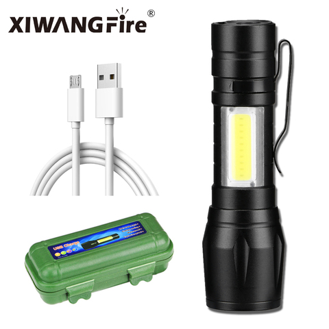 Mini Rechargeable LED Flashlight COB+XPE Portable Torch Camping Lantern Zoomable Focus Light Tactical Flashlight with Pen Clip ► Photo 1/6