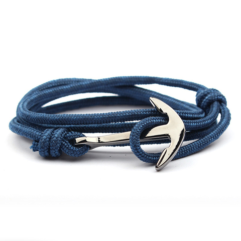 NIUYITID Gun Black Color Anchor Bracelet Men 3mm Navy Blue Nylon Cord Bracelet Jewelry Pulsera Hombre Wholesale Price ► Photo 1/6