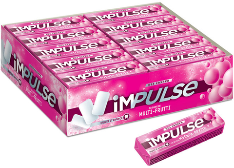 «Impulse», жевательная резинка со вкусом Multi-Frutti, без сахара, 14 г ► Photo 1/1
