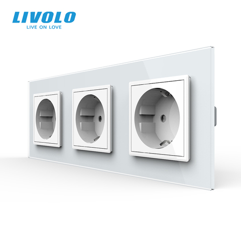 Livolo New EU Standard Power Socket, Outlet Panel, Triple Wall Power Outlet Without Plug,Toughened Glass C7C3EU-11/2/3/5 ► Photo 1/5