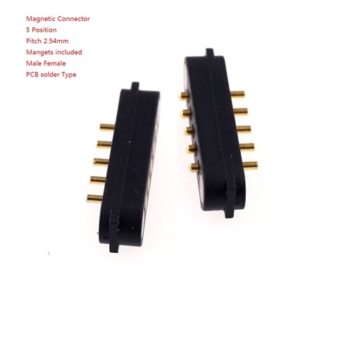 1 Pair Magnet attraction Spring Pogo pin connector 5 pin Pitch 2.54 mm Board Mount male female Probe Power Charge 2Amp MG005 ► Photo 1/5