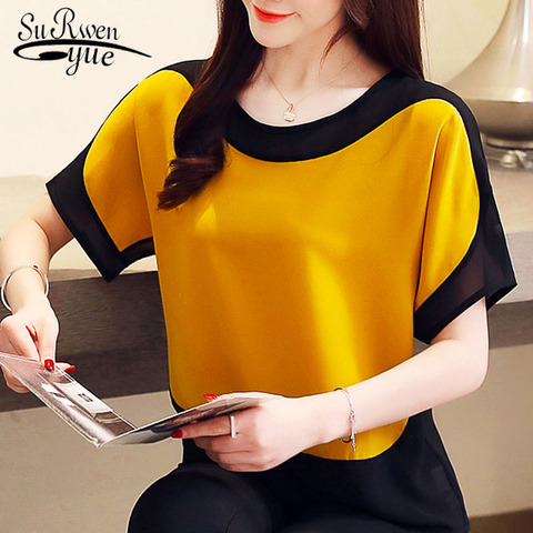 blusas mujer de moda 2022 chiffon blouse plus size ladies tops shirts Solid Short O-Neck Batwing Sleeve women blouse 3397 50 ► Photo 1/5