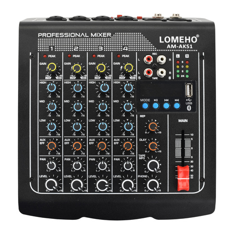 Lomeho AM-AKS1 4 Mono 1 Stereo 6 Channel Bluetooth USB Play Record Karaoke DJ Party School Meeting Church Family Audio Mixer ► Photo 1/6