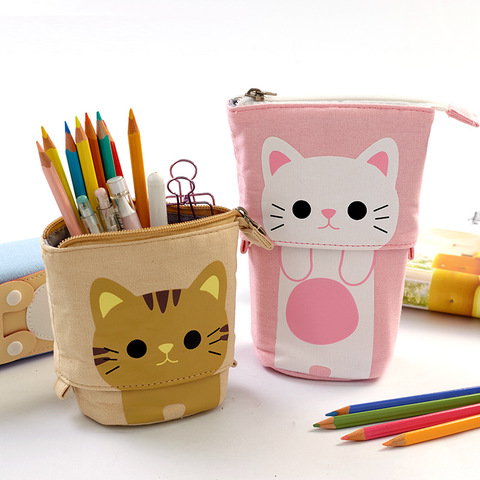 Angoo [Fun] Pen Pencil Bag Case, Cartoon Animal Party Cat Bear Duck Canvas Foldable Holder Stationery Table Organizer F445 ► Photo 1/6