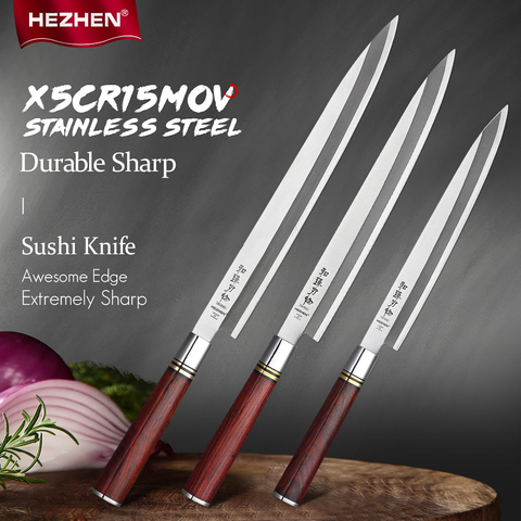 HEZHEN 240-300mm Sashimi Knife Salmon Sushi Knives Stainless Steel Sashimi Kitchen Knife Raw Fish Fillet Layers Cooking Knife ► Photo 1/6