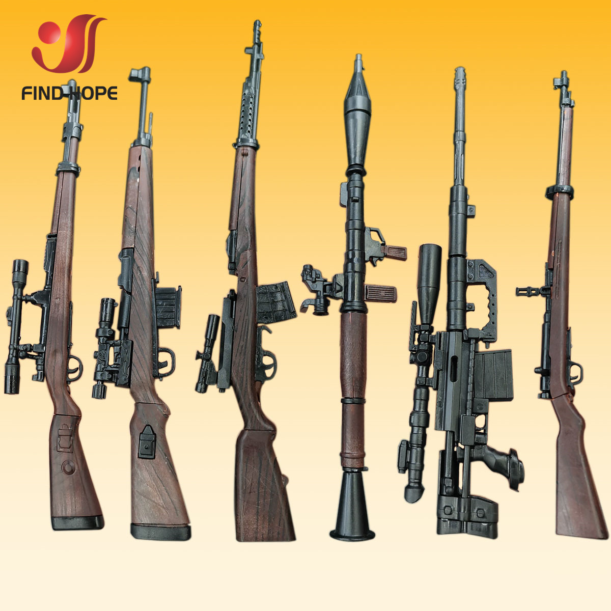 6pcs/set 1/6 Scale Weapon Assembly Model G43 SVT RPG M200 98K 38 Rifle Pistol 