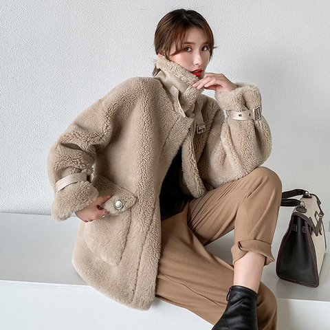 HStar Women Autumn Winter Real Lamb Fur Sheepskin Coat Genuine Granular Sheep Shearing Jacket Female Casual Warm Outerwear ► Photo 1/6