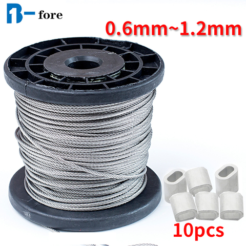 100M 304 stainless steel wire rope alambre cable softer fishing lifting cable 7X7 Structure 0.6mm diameter ► Photo 1/6