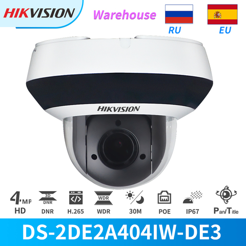 Hikvision PTZ IP Camera 4MP DS-2DE2A404IW-DE3 4X Zoom IR Distance 20M PoE Audio Input/Output Built-in Memory Card Slot IP66 CCTV ► Photo 1/6