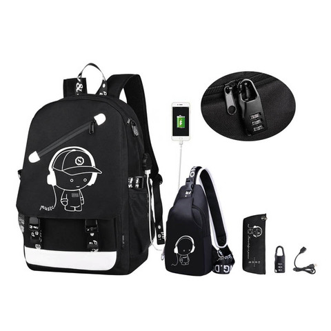 Anime Cartoon Luminous Anti-theft kids School Backpack with USB Charging Port Fashion College School Bags Boys Bookbag mochila ► Photo 1/6