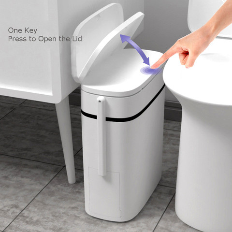 14L Smart Trash Can Bathroom Zero Waste Bin One Key Garbage Bin Trash Bag  Holder in the Kitchen w/ Brush for Toilet Narrow Seam - Price history &  Review