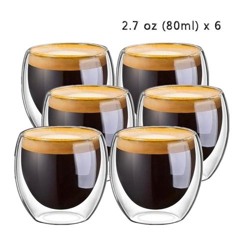 6Pcs Multi-use 80ml 2.7oz Glass Double Walled Heat Insulated Tumbler Espresso Tea Cup with Double Wall Design ► Photo 1/5