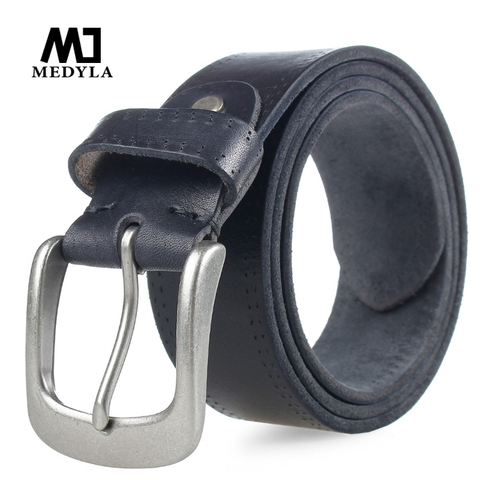 MEDYLA Italian Cow Leather Belt Vintage Cowboys Full Grain Genuine Leather Soft Coffee Luxury Designer Belts High Quality Strap ► Photo 1/6