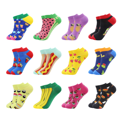 12Pairs Novelty Funny Koala Cherry Beer Casual Ankle Socks Fashion Colorful Harajuku Fruit Animal Grid Cotton Men Socks Slippers ► Photo 1/6