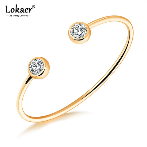 Lokaer Trendy Rose Gold/Gold/Steel Color Open Bangles For Women Girl Stainless Steel Inlaid Cubic Zirconia Cuff Bracelets B18094 ► Photo 1/6