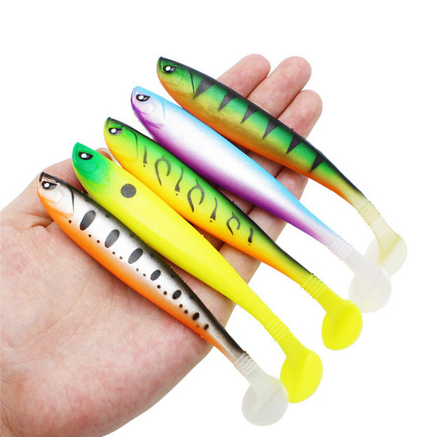 3pcs T-tail Soft Shad 13cm/10g Groove On The Back Soft Rainbow Fish Bionic Bait Freshwater/Saltwater Fishing Lure 5 Colors ► Photo 1/6