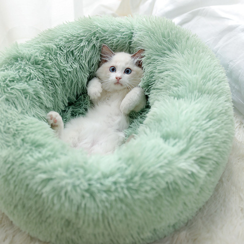 Dog Pet Bed Kennel Round Cat Winter Warm Dog House Sleeping Bag Long Plush Super Soft Pet Bed Puppy Cushion Mat Cat Supplies ► Photo 1/6