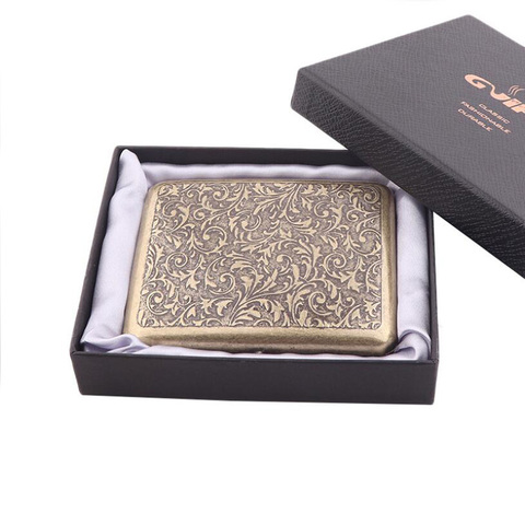 Vintage Metal Brass Cigarette Case with Gift Box Container 20 Pcs Regular Size Cigarettes Tobacco Holder Pocket Box Storage ► Photo 1/6