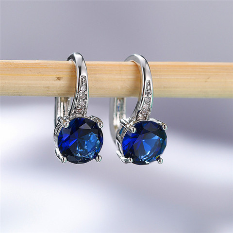 Cute Female Crystal Zircon Stone Earrings Dainty Silver Color Clip Earrings For Women Blue White Purple Round Earrings ► Photo 1/5