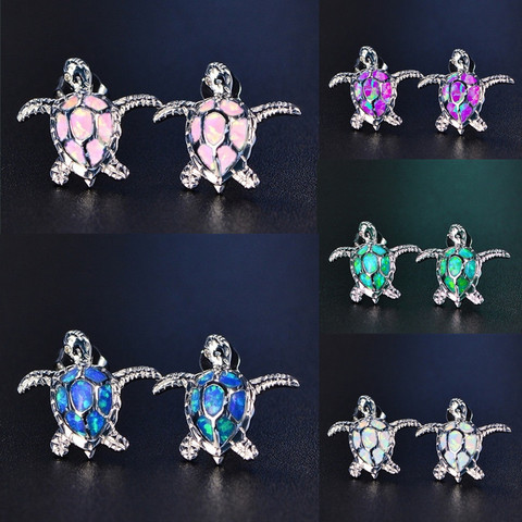 Cute Sea Turtle Blue Imitation Fire Opal Stud Earrings For Women Accessories Fashion Jewelry Wedding Party Birthday Girl Gift ► Photo 1/6