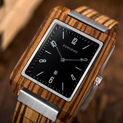 BOBO BIRD Wooden Men Watch Fashion Luxury Quartz Wristwatch A Button Auto Date Timepiece Top Brand Customized gift часы мужские ► Photo 1/6