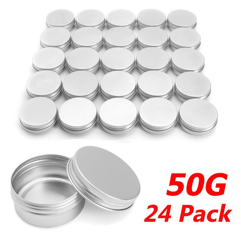 24/96pcs 50ml Aluminum Round Empty Refillable Bottles Tin Cans Box Silver Cream Jar Pot Case Screw Thread Lid Lip Balm Container ► Photo 1/6