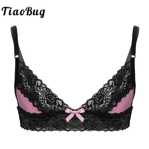 Hot Sexy Men Erotic Bra Crossdressing Sissy Lingerie Adjustable Spaghetti Straps Floral Lace Wire-free Unlined Male Bralette Top ► Photo 1/6