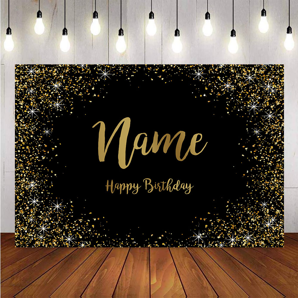 Buy Online Gold Glitter Happy Birthday Party Custom Background For Photo Studio Black Happy Birthday Decoration Supplies Name Diy Backdrops Alitools