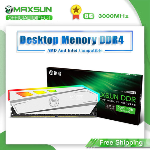 MAXSUN RGB Lighting RAM ddr4 8GB 3200MHz Interface 288Pin Memory Voltage 1.2V Lifetime warranty memoria RAM ddr4 Original Rams ► Photo 1/6
