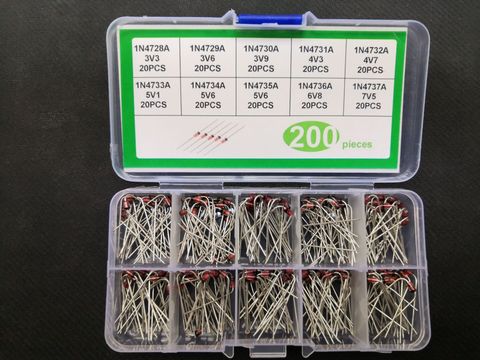 200pcs Zener Diode kit 1W 3.3V/3.6V/3.9V/4.3/4.7/5.1/5.6/6.8/7.5V 1N/4728A 4729A 4730A 4731A 4732A 4733A 4734A 4735A 4736A 4737A ► Photo 1/2