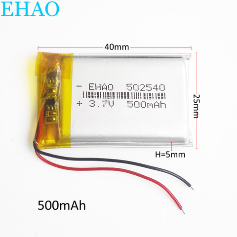 EHAO 502540 3.7V 500mAh Lithium Polymer LiPo Rechargeable Battery cells For Mp3 Camera Smart watch GPS Video Game ► Photo 1/6