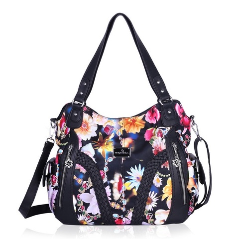 Angel Kiss Fashion Floral Print Women Satchel Handbag Shoulder Bag Messenger Tote with Long Shoulder Strap in Washed PU Leather ► Photo 1/6