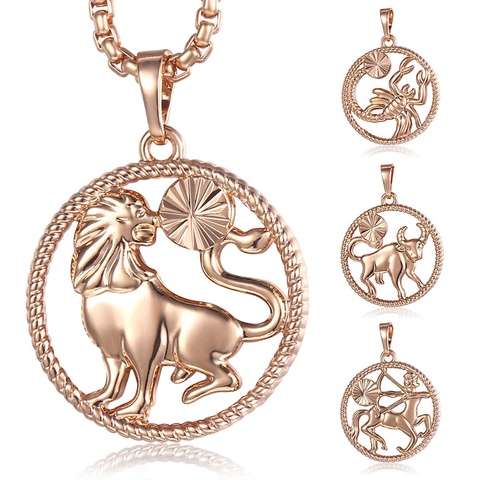 Davieslee Zodiac Sign Pendant Necklace For Women Men Womens Necklaces 12 Constellation 585 Rose Pendant Gold Filled Gift LGPM21 ► Photo 1/6