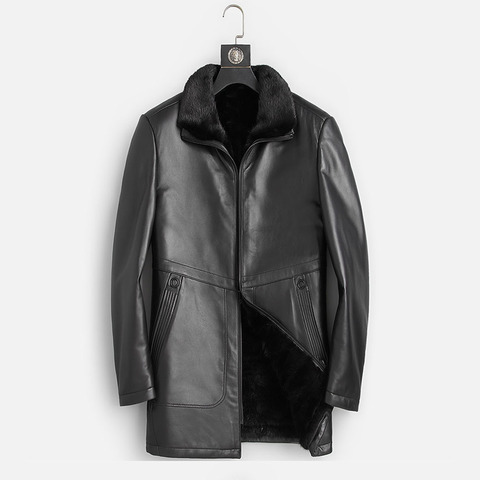 DK New Mink Fur Clothing for Men Winter Warm Black Top Quality Medium Long Genuine Leather Fur Jackets Fashion Fur Coats ► Photo 1/5