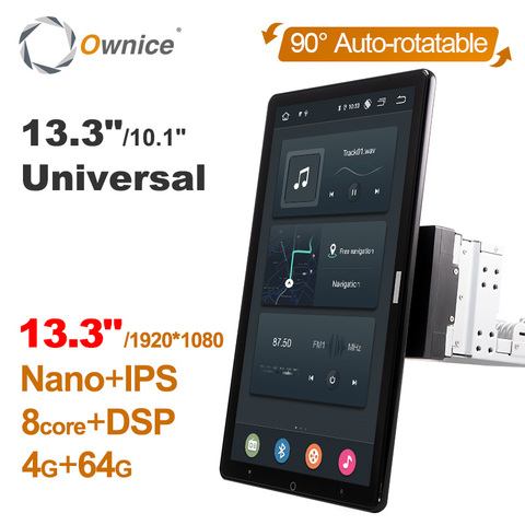 13.3 inch Android 10.0 Ownice Auto Rotatable 10.1 inch 1920*1080 IPS Nano Universal  Car Auto radio Multimedia Stereo Audio HDMI ► Photo 1/6