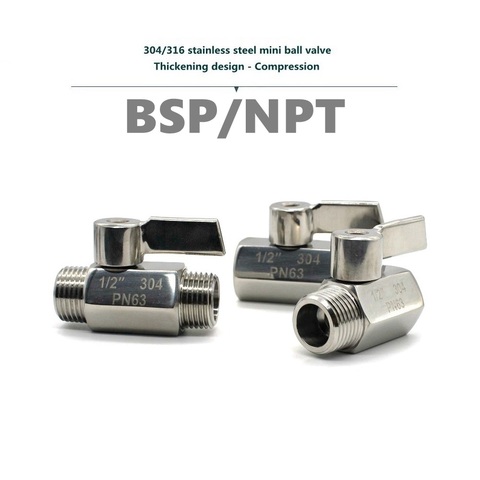 304/316 Stainless steel Mini Ball valve 1/8 1/4 3/8 1/2 3/4 / 1  BSP NPT Female male thread for water oil acid 2 way ball valve ► Photo 1/3