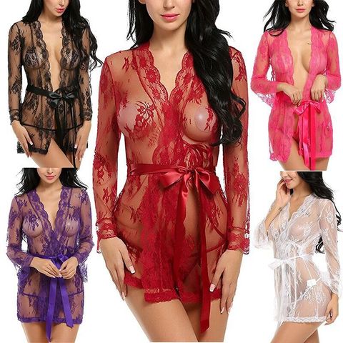Sexy Women Lingerie Lace Ruffles Robe See-through Babydoll Underwear Sleepwear Night Dress Erotic Sex Clothes ► Photo 1/4